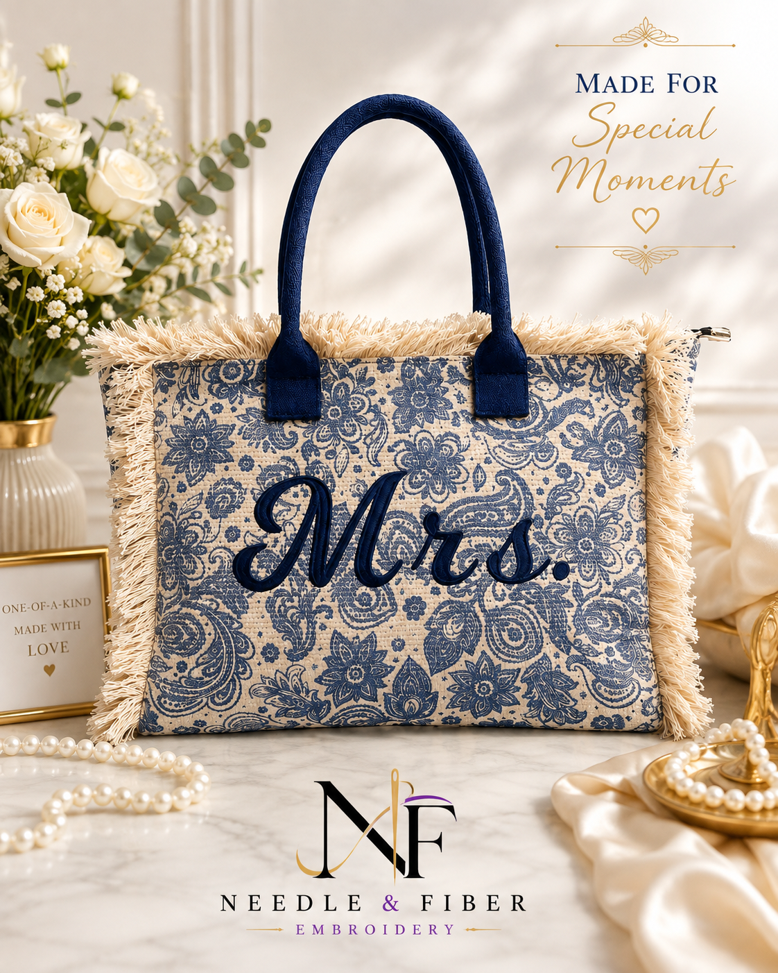 Mrs. Embroidered Tote Bag