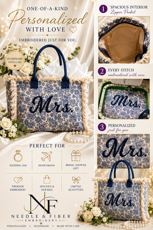 Mrs. Embroidered Tote Bag