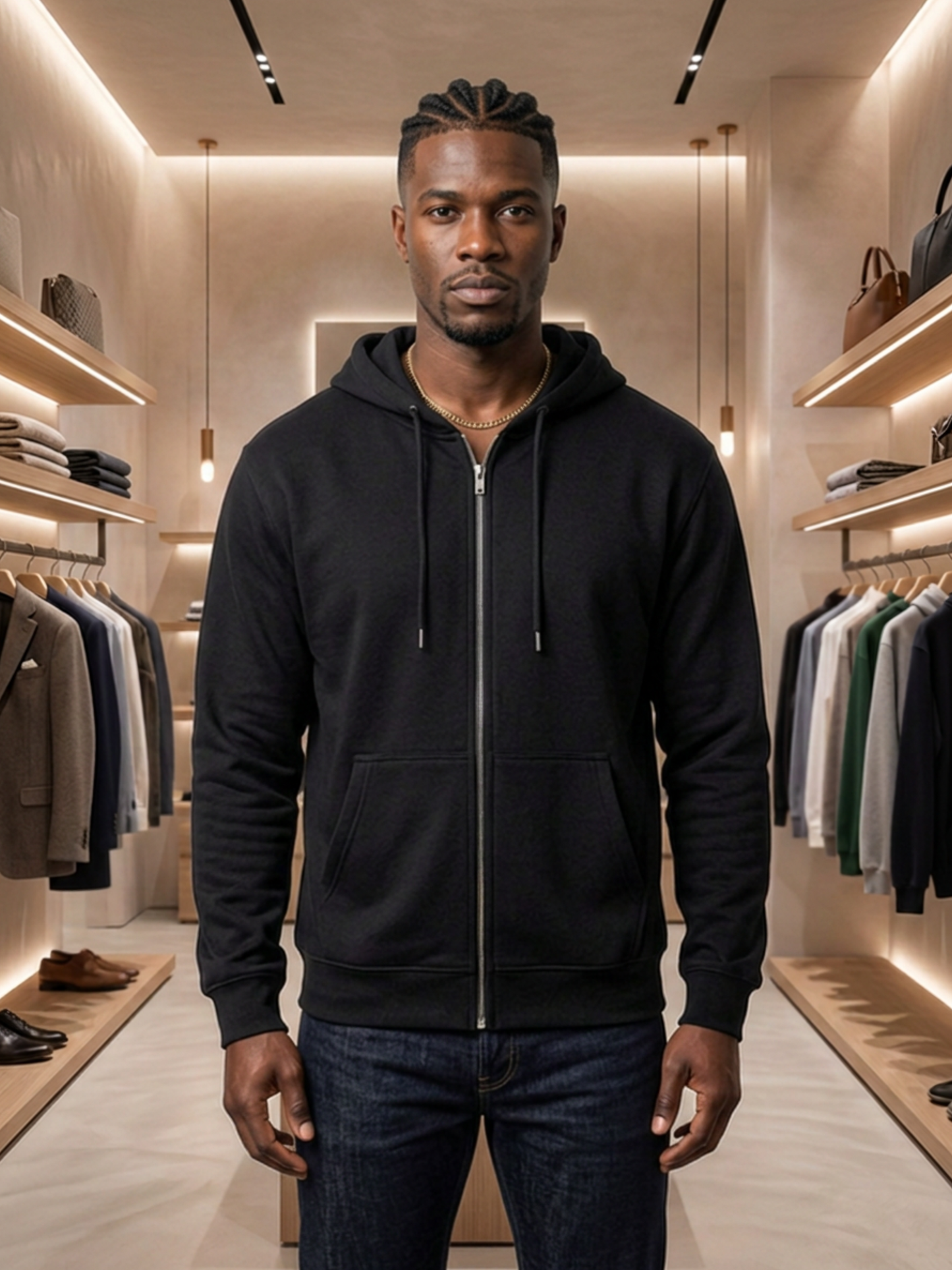 Black King Embroidered  Zip-Up Hoodie