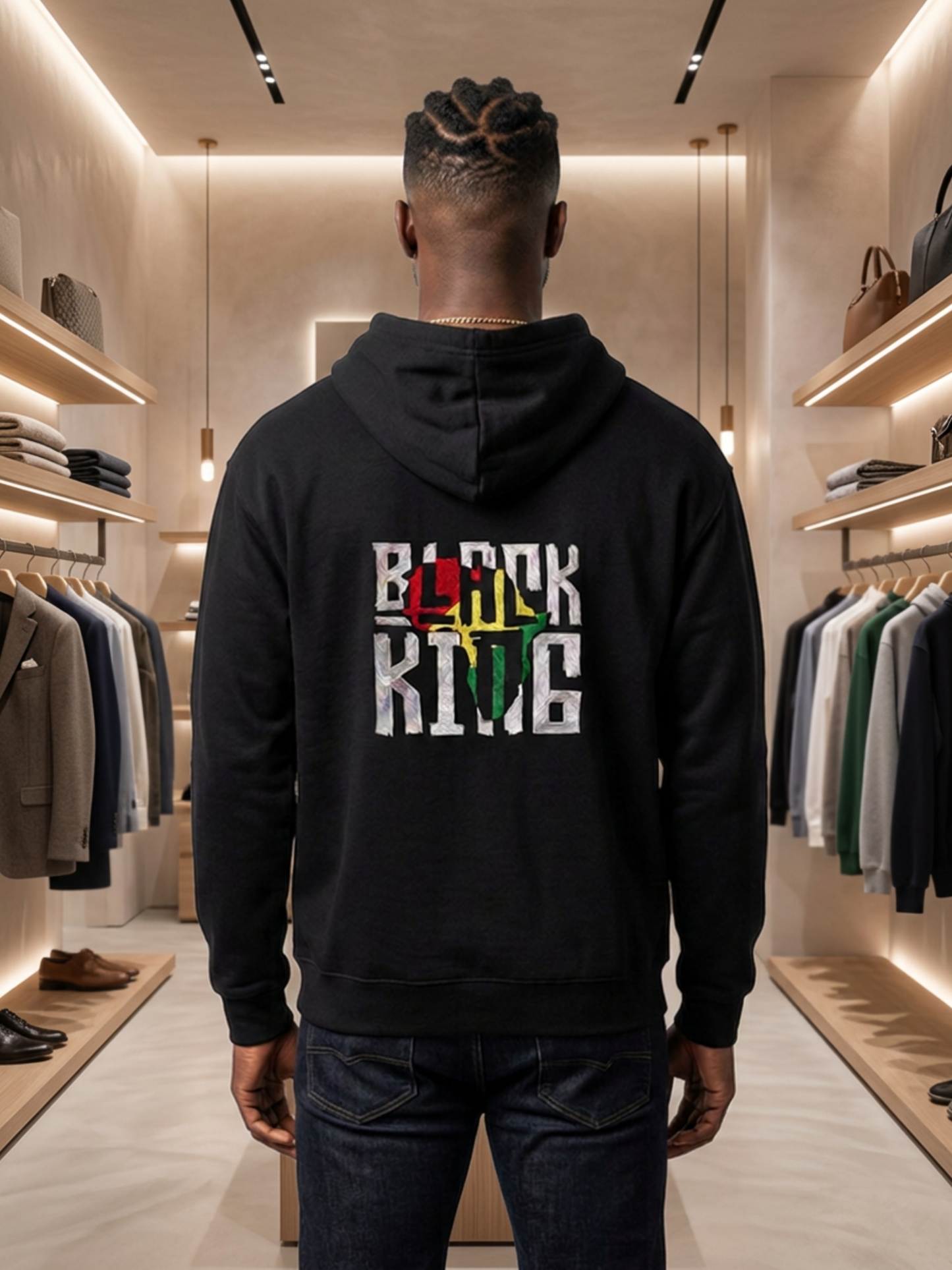 Black King Embroidered  Zip-Up Hoodie