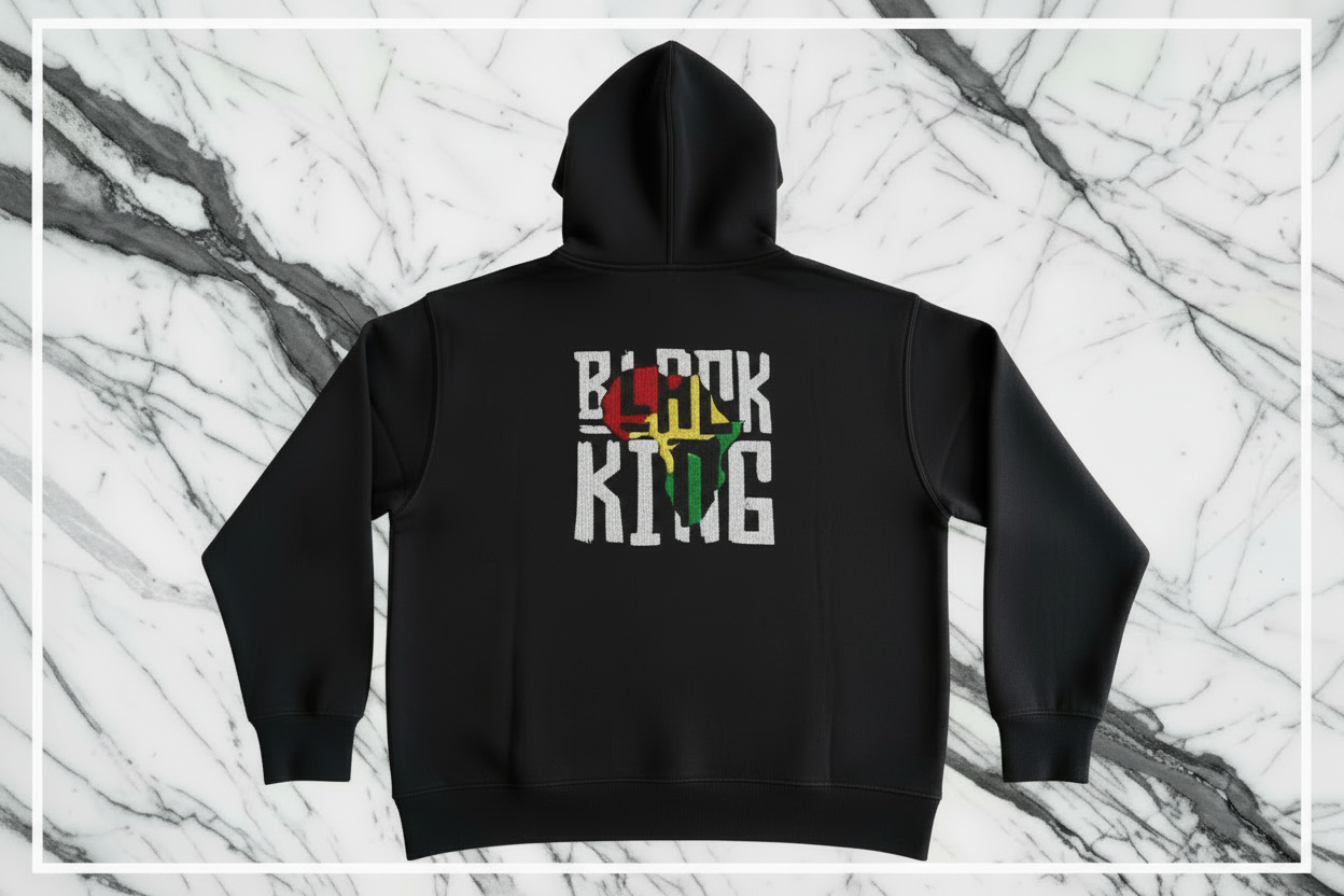 Black King Hoodie - Back View Largest Design